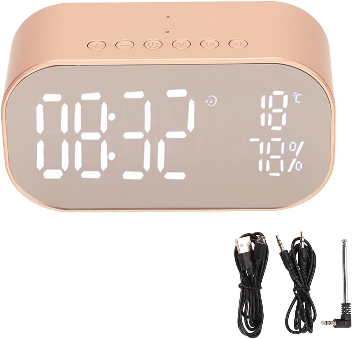 ASHATA Radio despertador digital con pantalla LED, altavoz Bluetooth, radio AM FM, reloj despertador multifunción con receptor y cable, micrófono