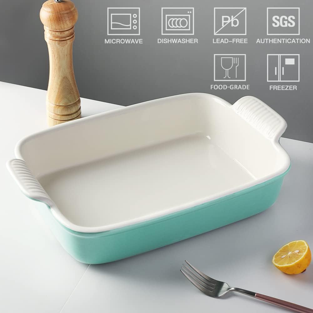 Sweejar Plato para hornear de porcelana, cacerola para horno, 13 x 9.8 pulgadas, rectangular para hornear, bandeja para lasaña profunda con asas