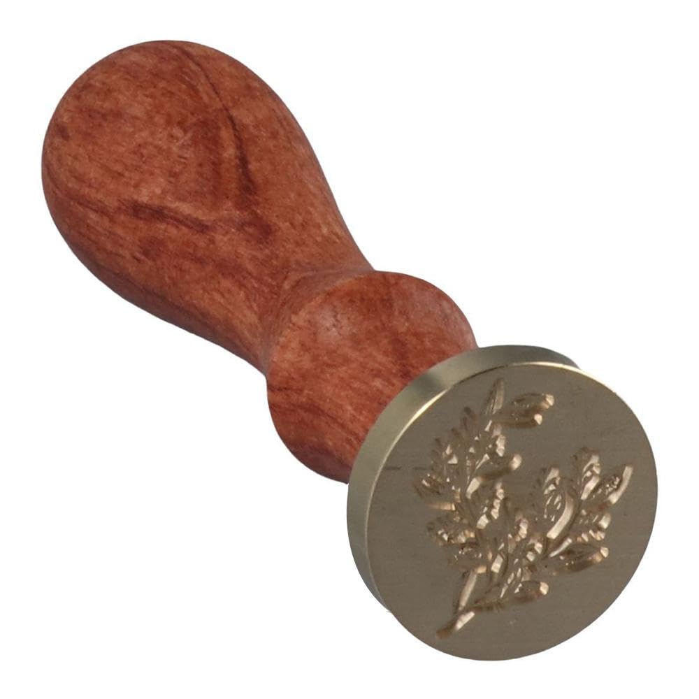 Sello de cera de eucalipto, sello de sellado de patrón de plantas elegante vintage con mango de madera, sello de sellado para decoración de paquetes