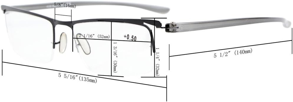Eyekepper 3 pares de gafas de lectura de media llanta para hombres de metal, marco negro +2.75