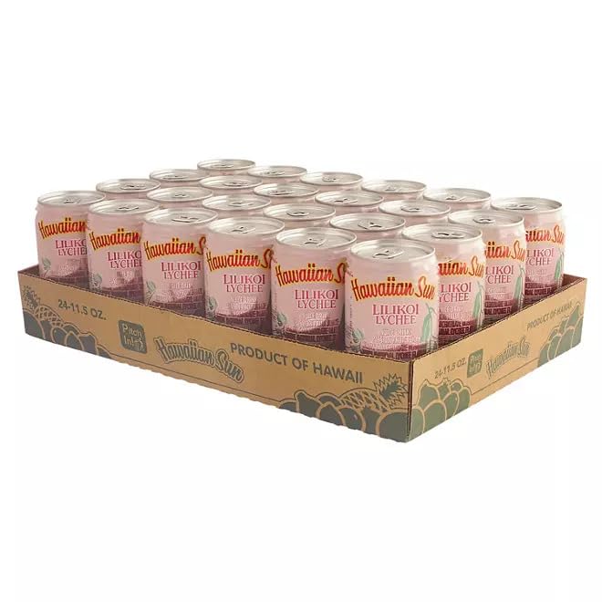 Hawaiian Sun – Jugo de frutas tropicales de 11.5 onzas (paquete de 24 latas) (Lilikoi Lychee) fabricado en Hawái, incluido con regalos MPJ