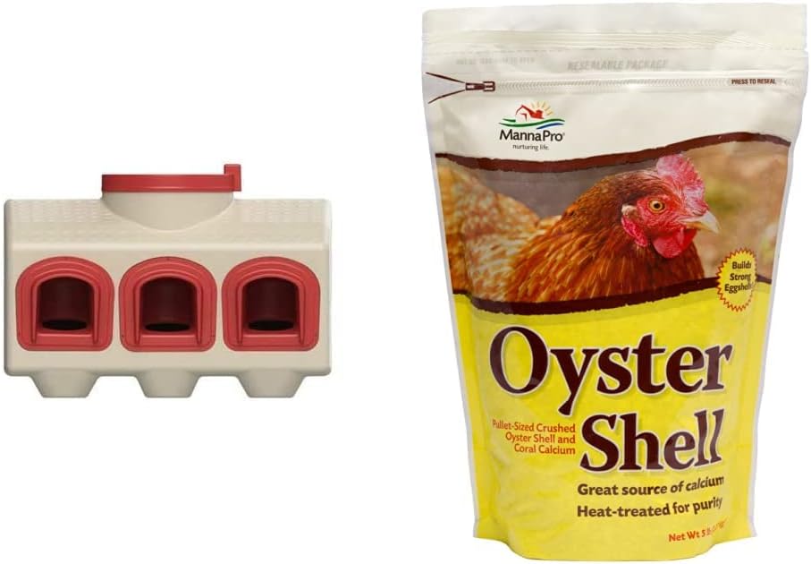 OverEZ – Comedero para pollos  Capacidad para 50 libras de alimento  gallinero interior o exterior y cáscara de ostra triturada Manna Pro  Pollos