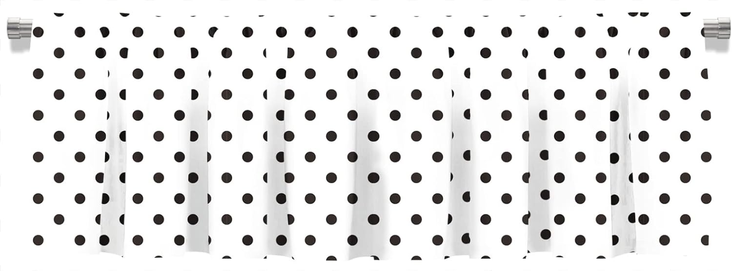 Healbrighting Cenefa de cortina corta con bolsillo para cortinero con lunares negros y blancos para decoración de cocina, dormitorio, 52 x 18