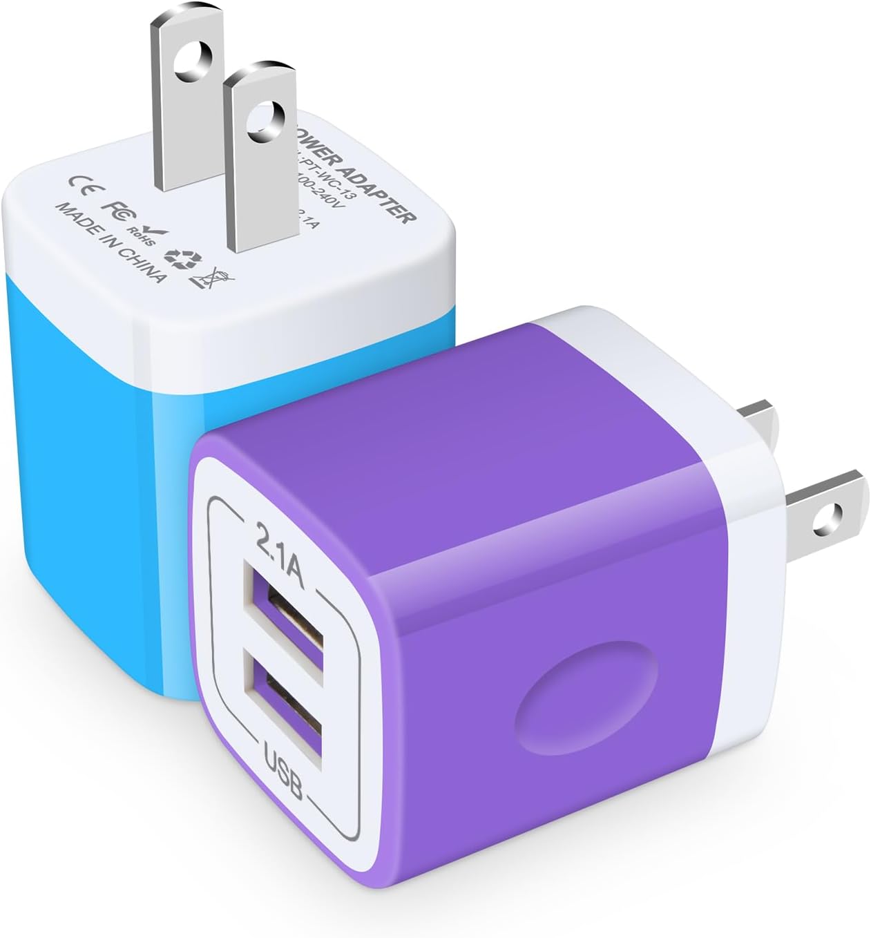 Cargador de pared USB, ladrillo cargador, paquete de 2.1 A, adaptador de cargador USB de doble puerto, bloque de carga rápida, caja de cargador para