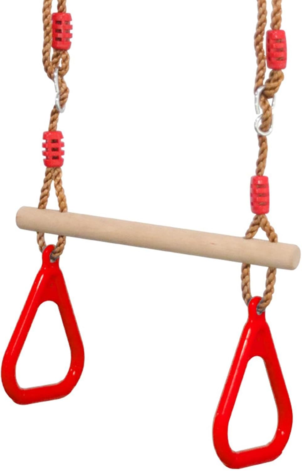 Vaveren Barra de columpio de trapecio para niños con anillos, aro colgante de madera, barras de mono con correas ajustables, barra de columpio de