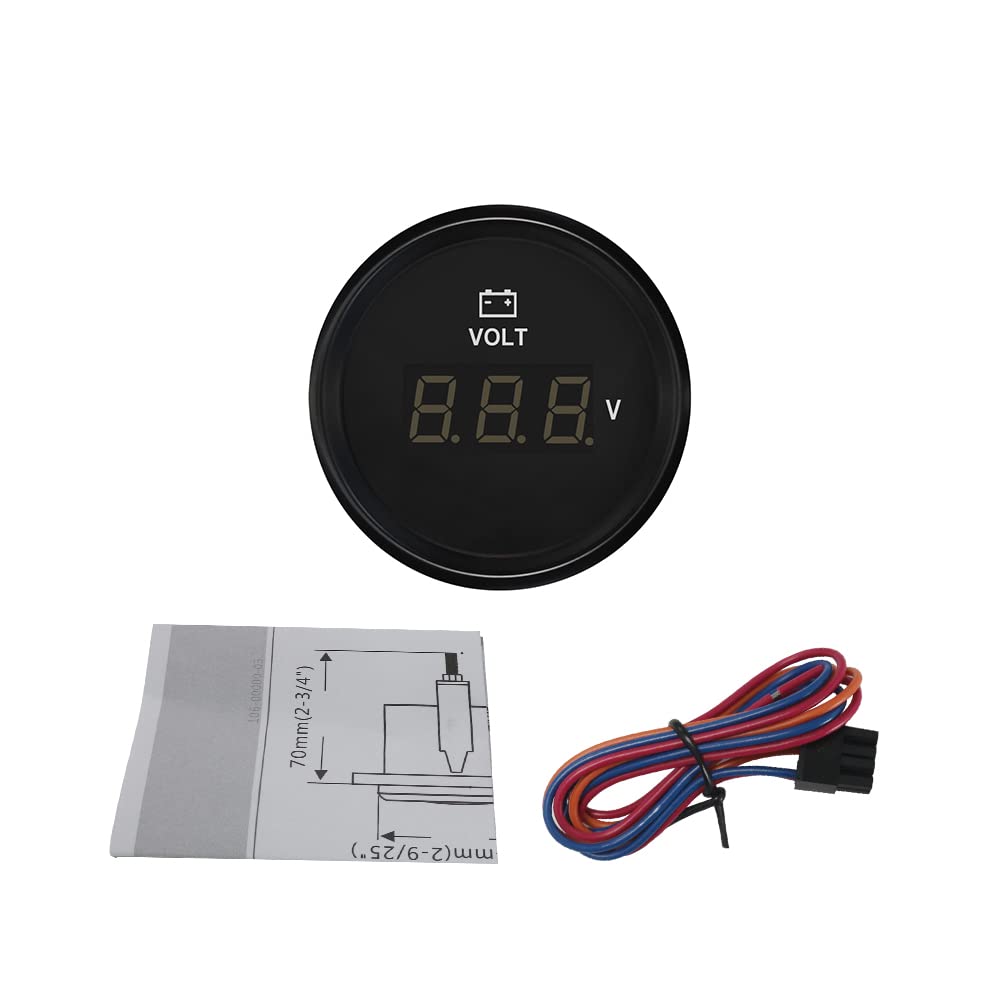 ELING Coche Barco 2.047 in 2 pulgadas 12V 24V DC Voltímetro Digital Voltímetro Medidor de Voltaje Medidor con Retroiluminación IP67 Impermeable