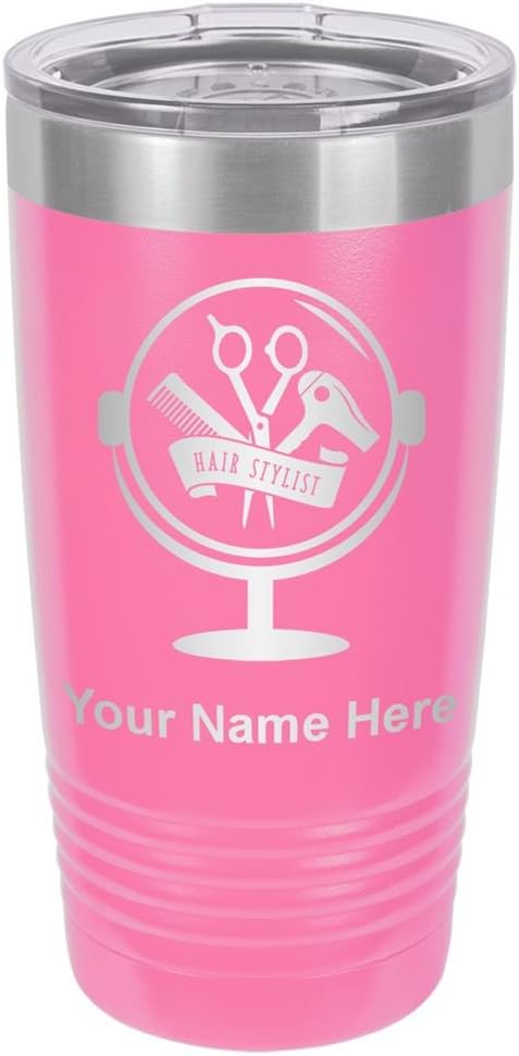 LaserGram Vaso aislado al vacío de 20 onzas, estilista, grabado personalizado incluido (rosa)