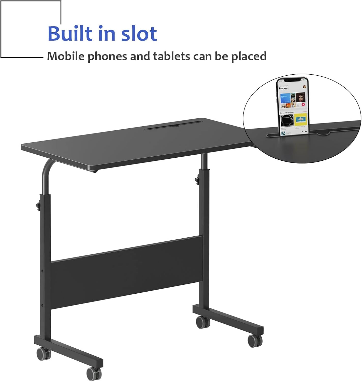 DlandHome Mesa de cama móvil de 31.5 pulgadas, mesa auxiliar ajustable para computadora portátil, escritorio con ranura para tableta, bandeja con