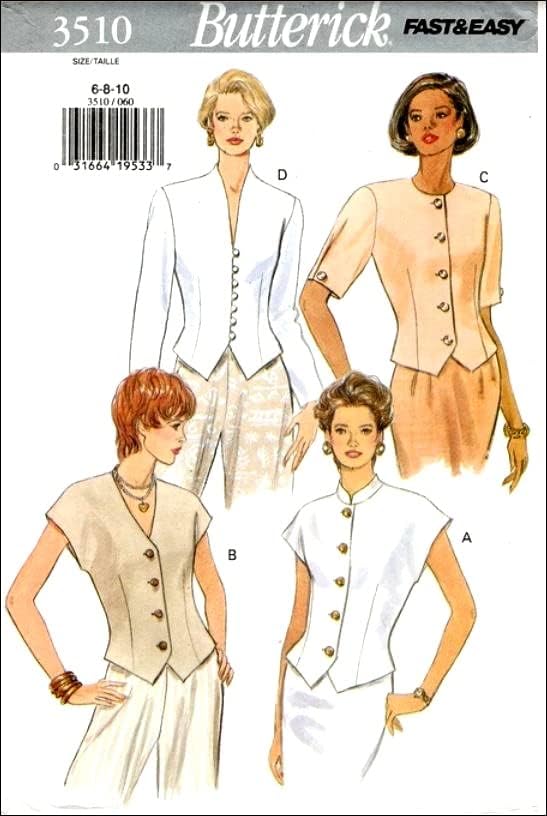 Butterick 3510 – Patrón de costura con botón frontal rápido y fácil, tamaño de señorita 6-8-10