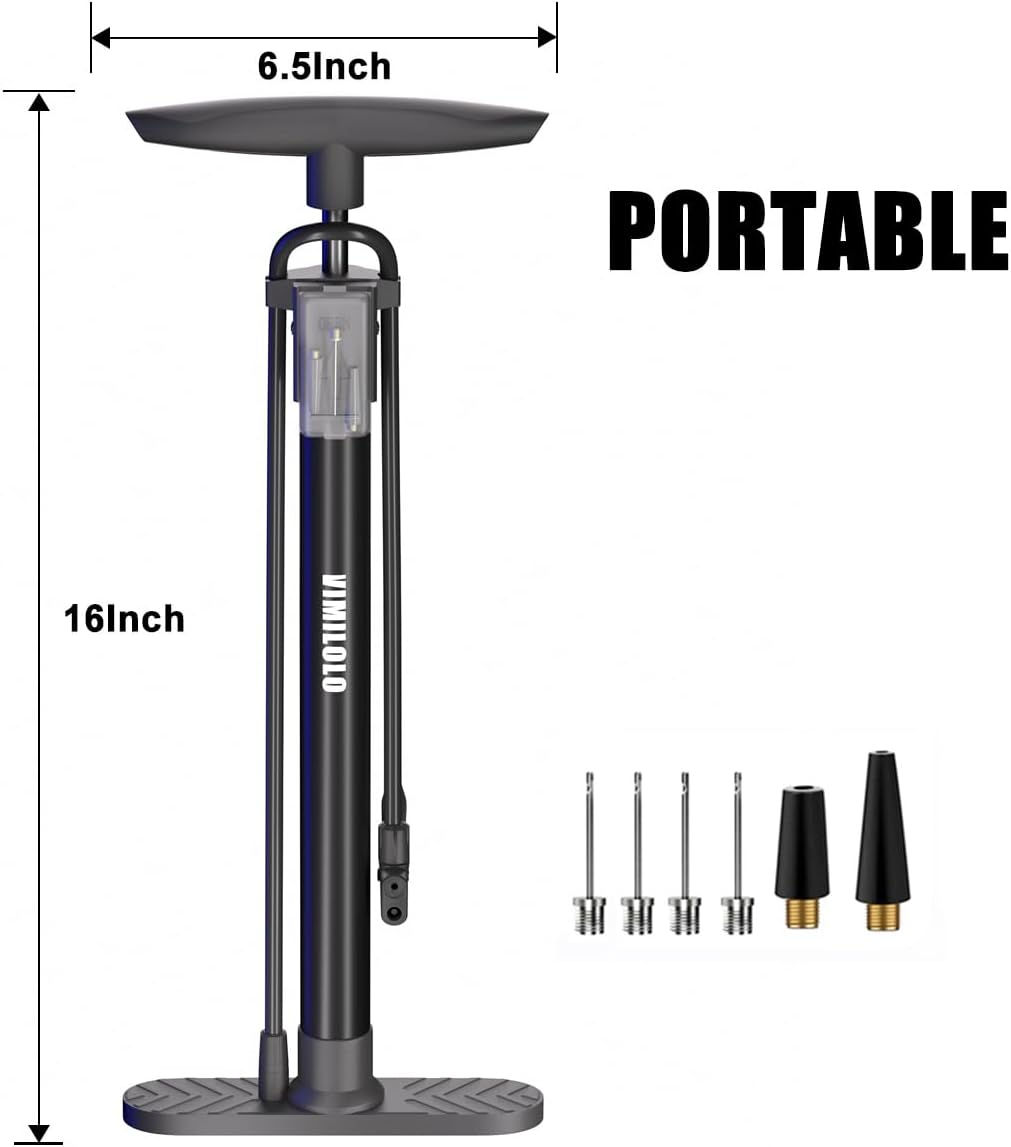 Bomba de bicicleta portátil, inflador de bola Bomba de piso de bicicleta con amortiguador de alta presión Uso más fácil con válvulas de bomba de