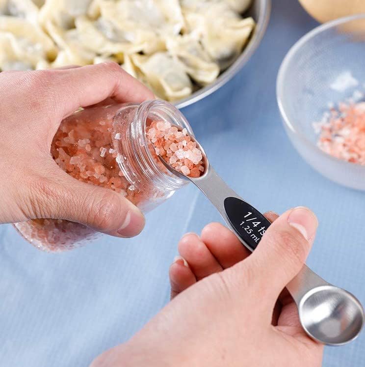 Juego de 9 cucharas medidoras magnéticas, cucharas de cocina de acero inoxidable con medida para medir ingredientes secos y líquidos