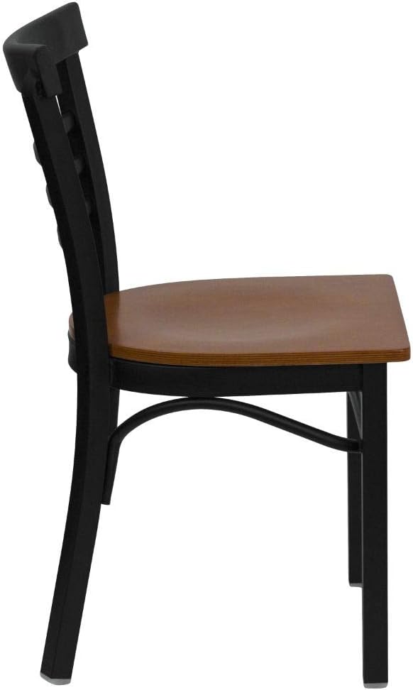 flash furniture Hercules Series escalera de metal restauranteSilla Asiento de madera, NegroCerezo