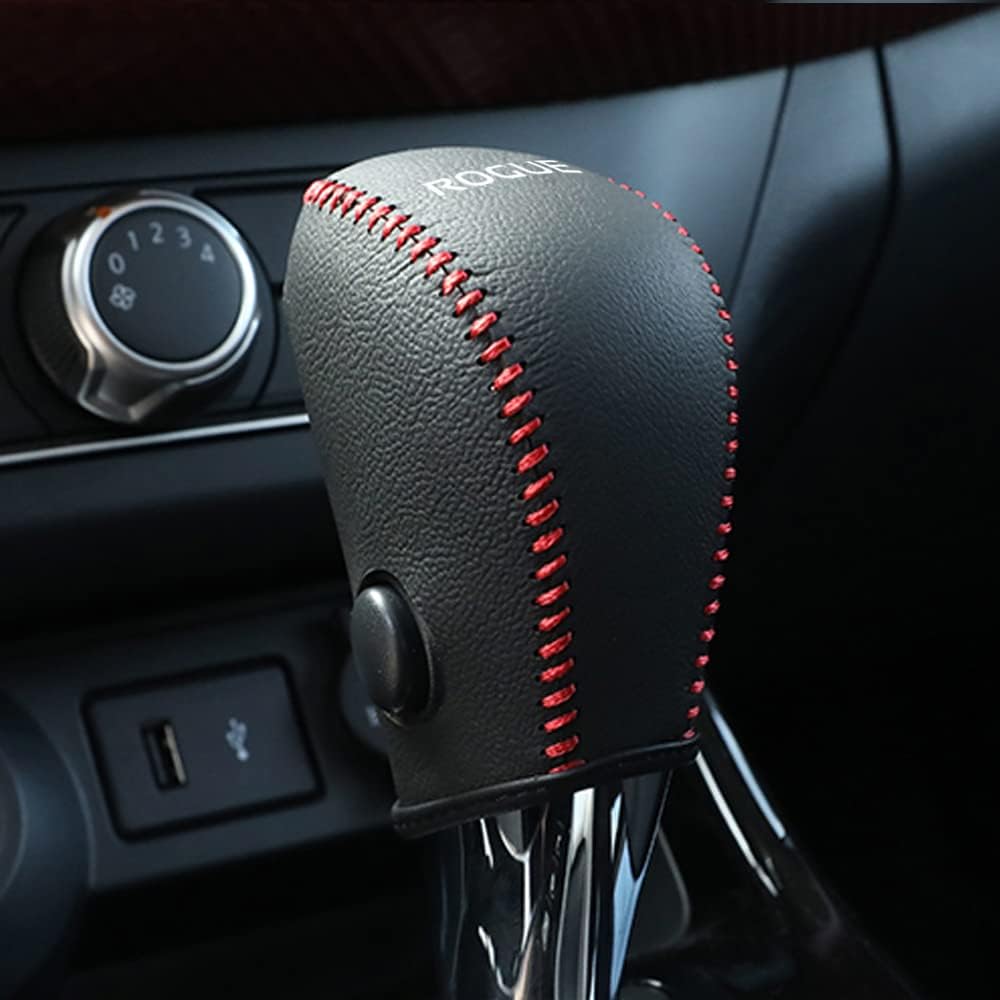 CEBAT Funda de piel para palanca de cambios para Nissan Rogue 2014-2016 (costuras rojas)