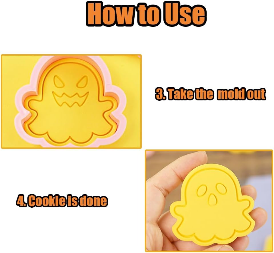 10 cortadores de galletas de Halloween, sellos de galletas con diseño 3D de fantasma, juego de cortador de galletas adecuado para decoración de