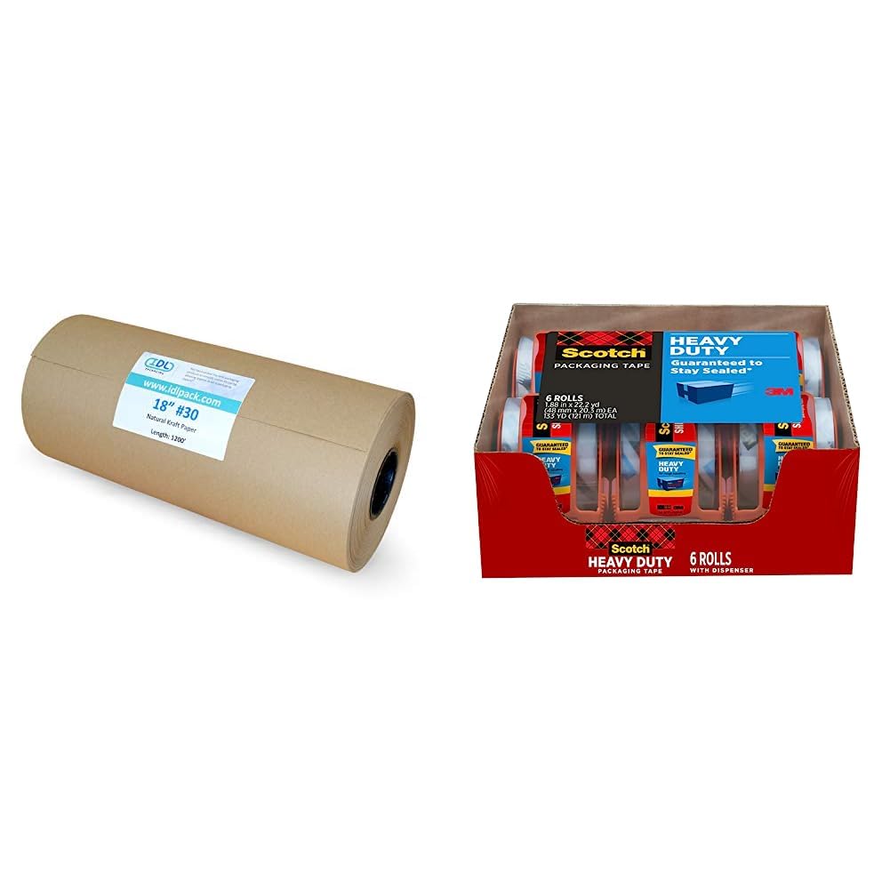 IDL Packaging – KP-181200 Rollo de papel Kraft marrón grande de 18 pulgadas x 1200 pies – Papel de embalaje Kraft natural para embalaje – Papel