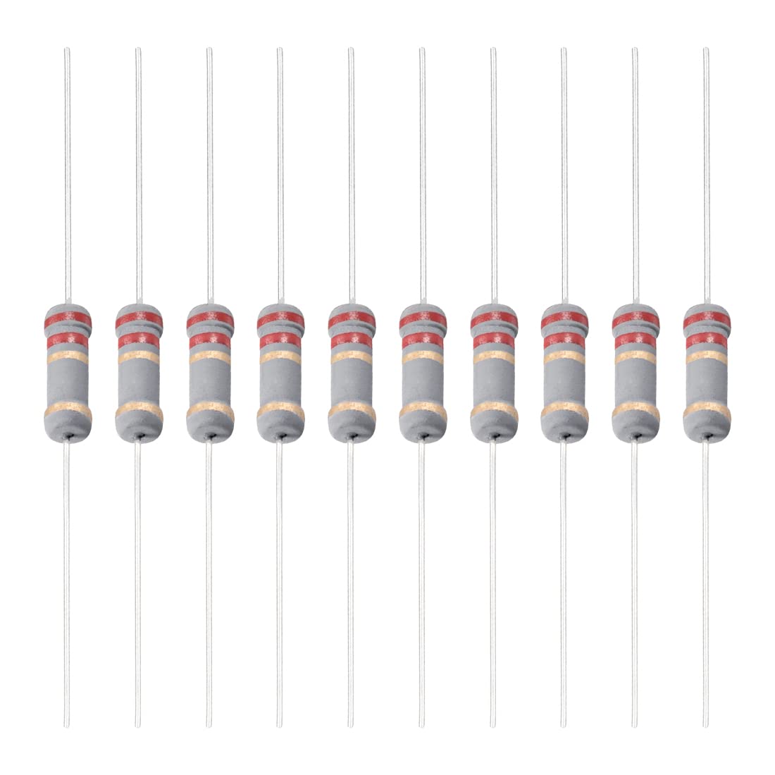 YOKIVE 100 resistencias de película de carbono, 1 W 2.2 ohmios, 5% de tolerancias, buenas para proyectos electrónicos de bricolaje (4 bandas de