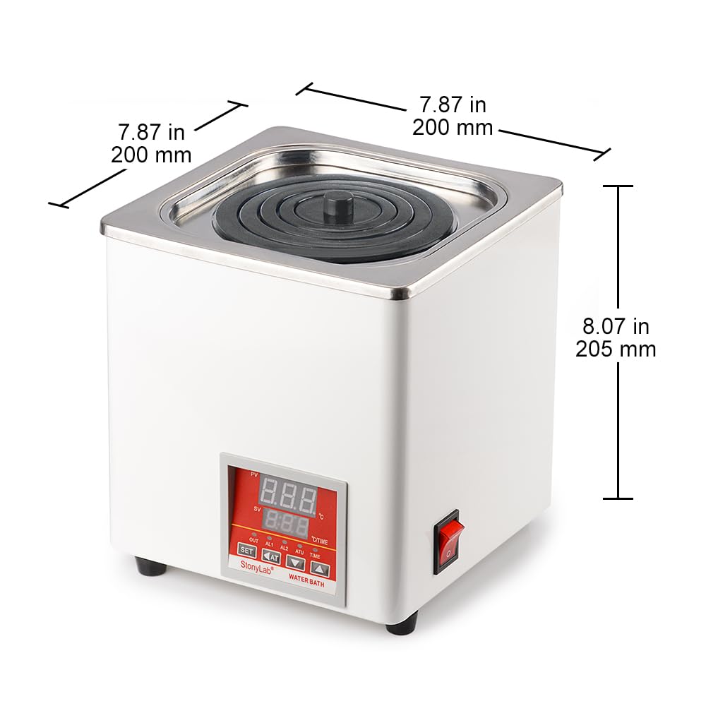 stonylab Baño de agua digital, baño termostático de uso general de 3 litros con pantalla digital y tapa protectora, 300 W, 110 V, 5060 Hz