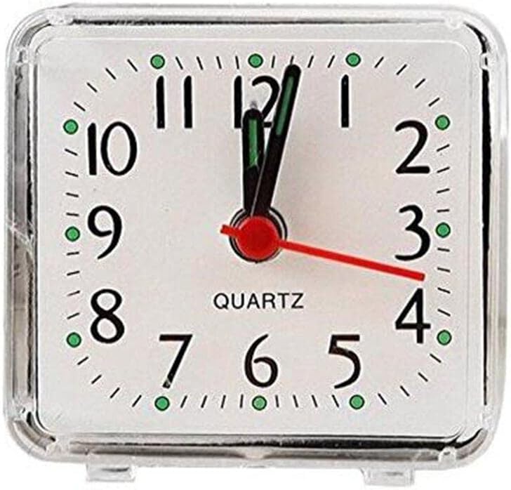 Reloj despertador cuadrado, silencio, sin batería, pequeño reloj despertador portátil de viaje, blanco y creativo, bonito e inteligente