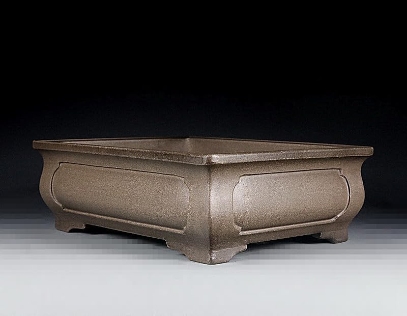 Refinado hecho a mano antiguo chino Yixing sin esmaltar Bonsai Pot Rectangular 10 pulgadas gris arcilla para el hogar jardín Bonsai Living