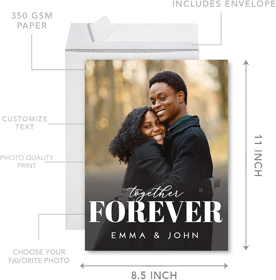 Andaz Press Tarjeta fotográfica personalizada de 8.5 x 11 pulgadas con sobre, tarjeta de felicitación personalizada Together Forever, tarjeta de