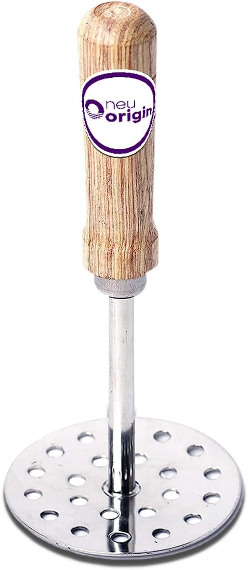 NeuOrigin – Triturador de acero inoxidable de 8.6 pulgadas con mango de madera, herramienta de cocina versátil para carne molida, papas, aguacate,