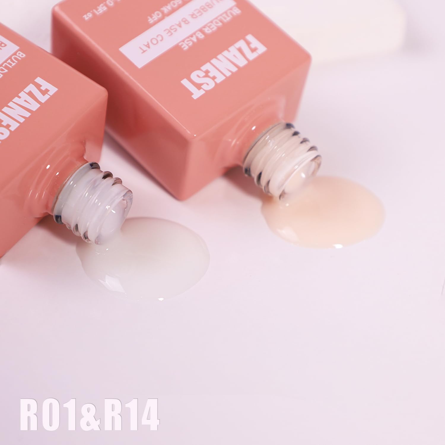 FZANEST Juego de 2 esmaltes de gel base de goma para uñas color blanco lechoso, 6 en 1, extensión fortalecedora transparente, color nude, capa base