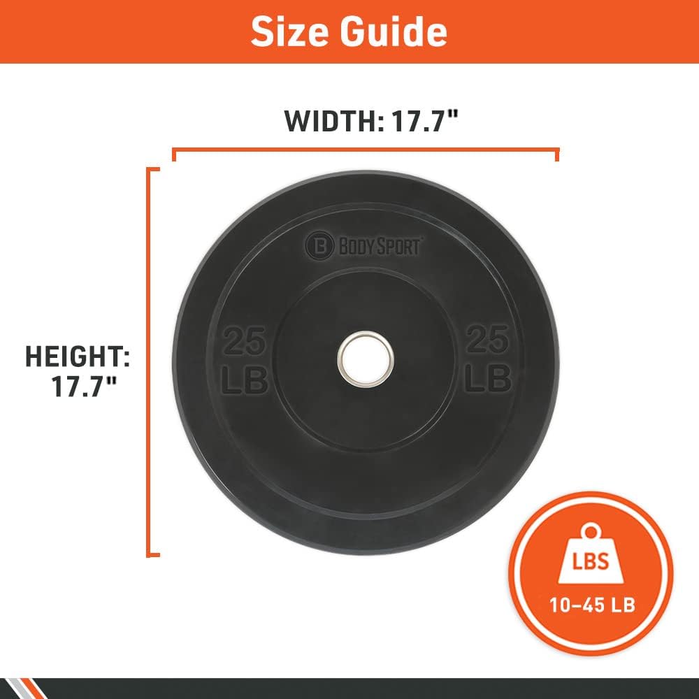 Body Sport 2 Rubber Olympic Bumper Plate Plate Set  Bumper Weight Plates  Set of Free Weights for Strength Training  Impact Absorbing Bumper Plates