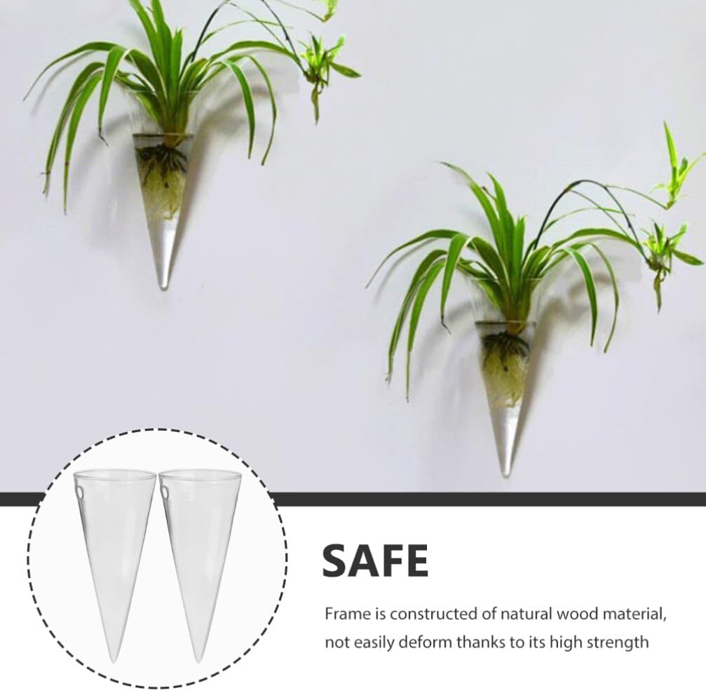 Operitacx Plantas 2 macetas colgantes de pared en forma de cono para plantas suculentas, macetas colgantes de vidrio terrario florero de flores