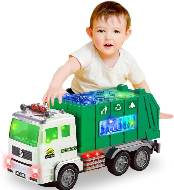 Camión de basura de juguete, camión de bomberos y camión de contenedores de juguetes para niños pequeños de 1, 2, 3, 4, 5, 6 años, regalos de