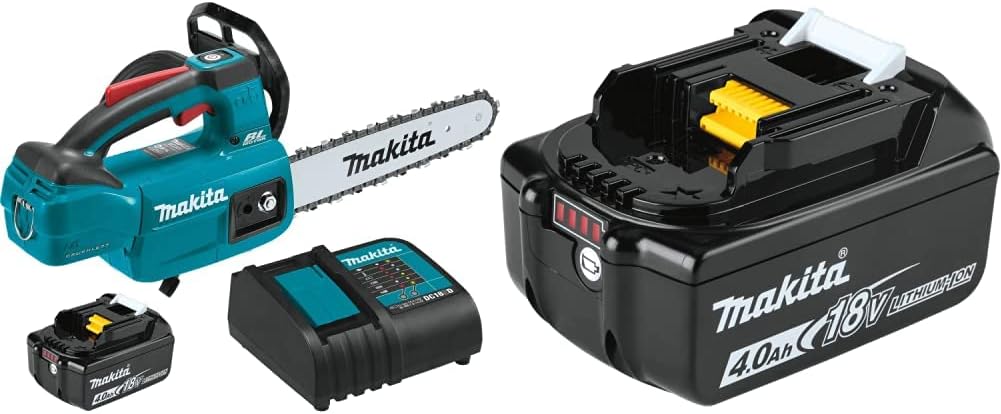 Makita XCU06SM1 – Kit de sierra de cadena de iones de litio sin escobillas de 10 pulgadas con mango superior (4.0Ah) con batería adicional BL1840B