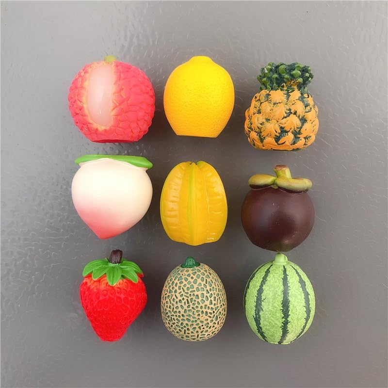 Imanes de refrigerador de frutas simuladas imán 3D tridimensional sandía fresa, piña, tanga, tao, lichi, decoración del refrigerador, etiqueta
