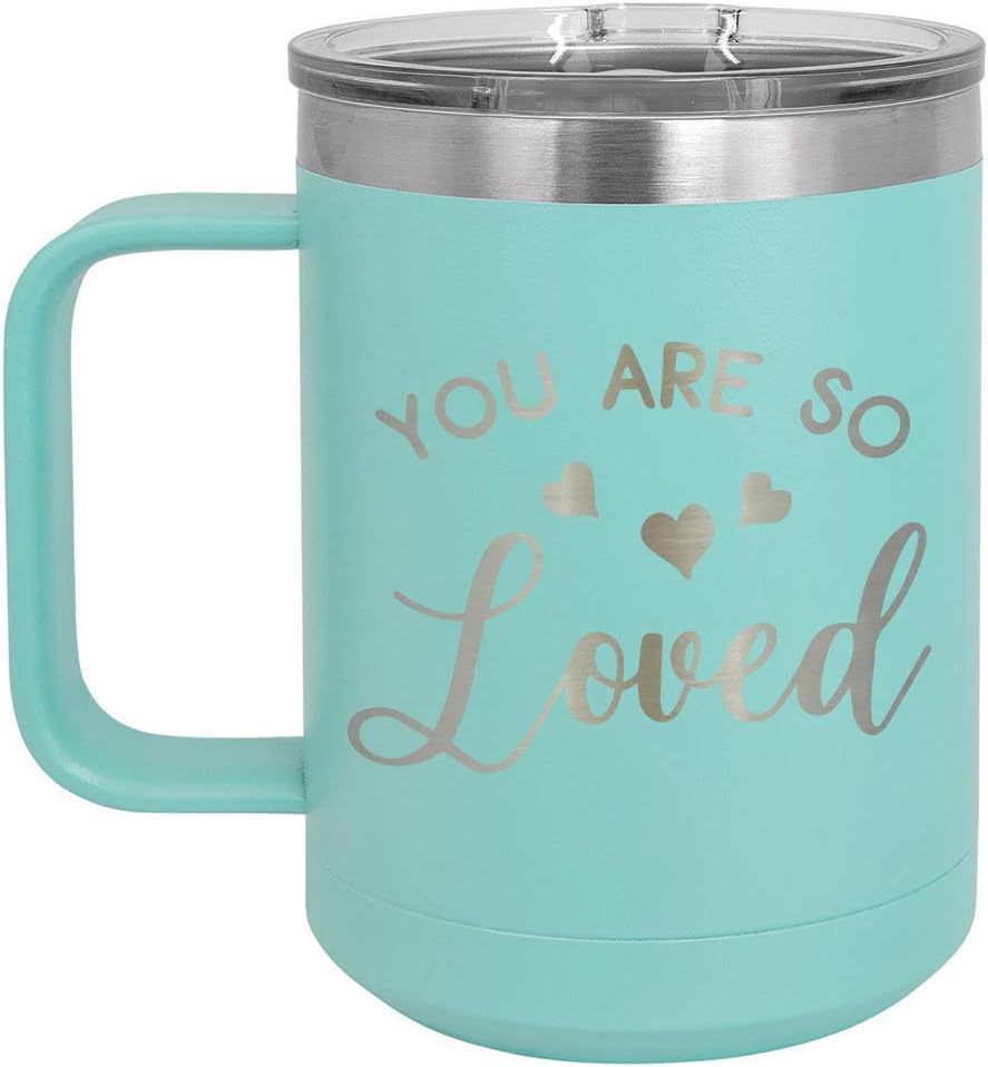 ONLYGIFTS.COM – Taza de café con tapa deslizante (13.0fl oz), diseño con texto en inglés “You are so love”, Verde azulado