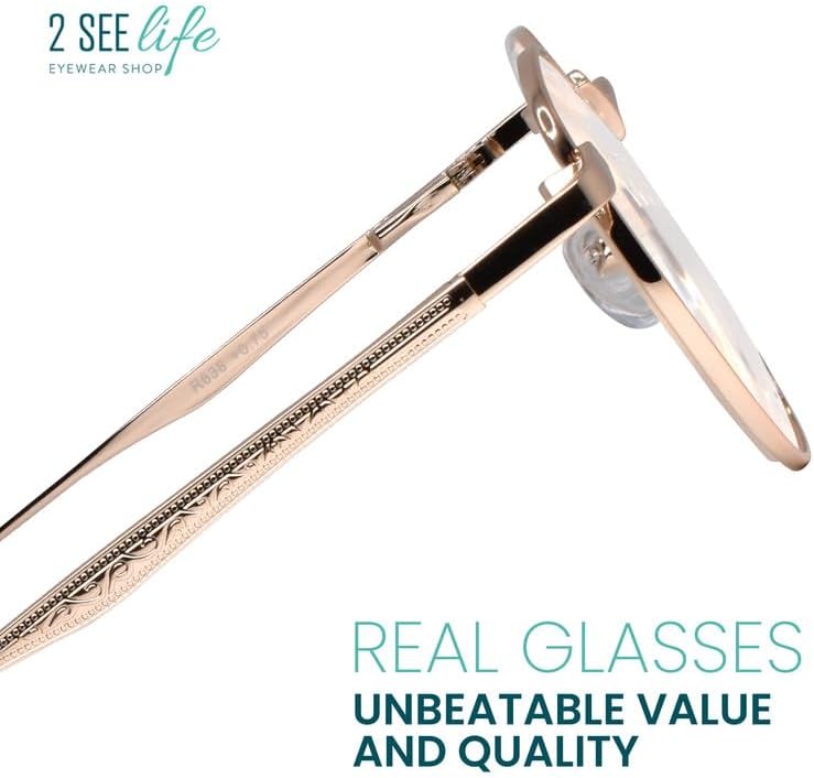 2SeeLife Lentes de lectura con borde de metal dorado para hombres y mujeres para lucir modernos con visión clara, lectores duraderos para mujeres y