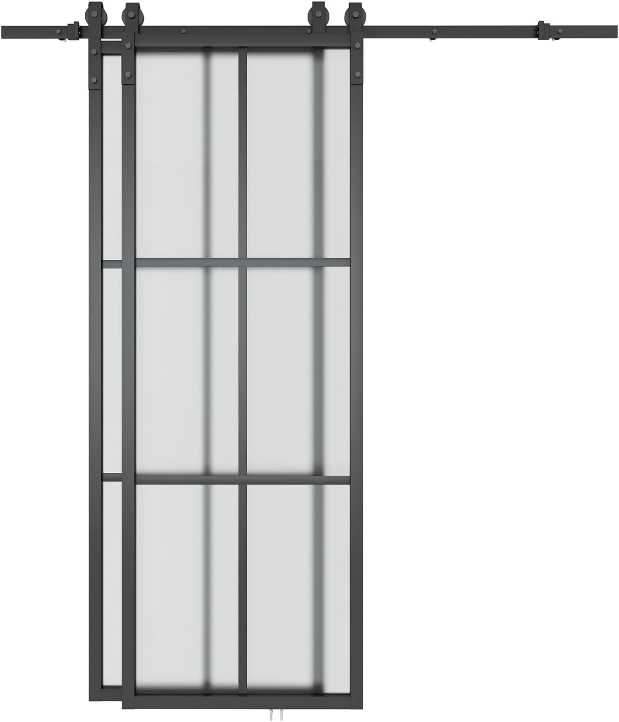 BARNSMITH Bypass – Puerta de granero de vidrio doble de 60 x 84 pulgadas con kit de herramientas de montaje lateral de 6.6 pies, 2 juegos de puertas