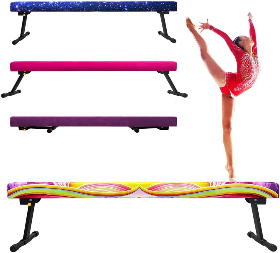 Haz de equilibrio de gimnasia ajustable y plegable de 8 pies, equipo de gimnasio en casa, fácil montaje y almacenamiento, no requiere herramientas,