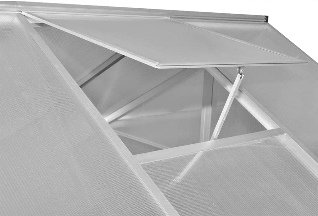 vidaXL Amplio invernadero – 113.3 pies cuadrados – Paneles de aluminio reforzado y policarbonato resistente a los rayos UV con sistema de canalón y