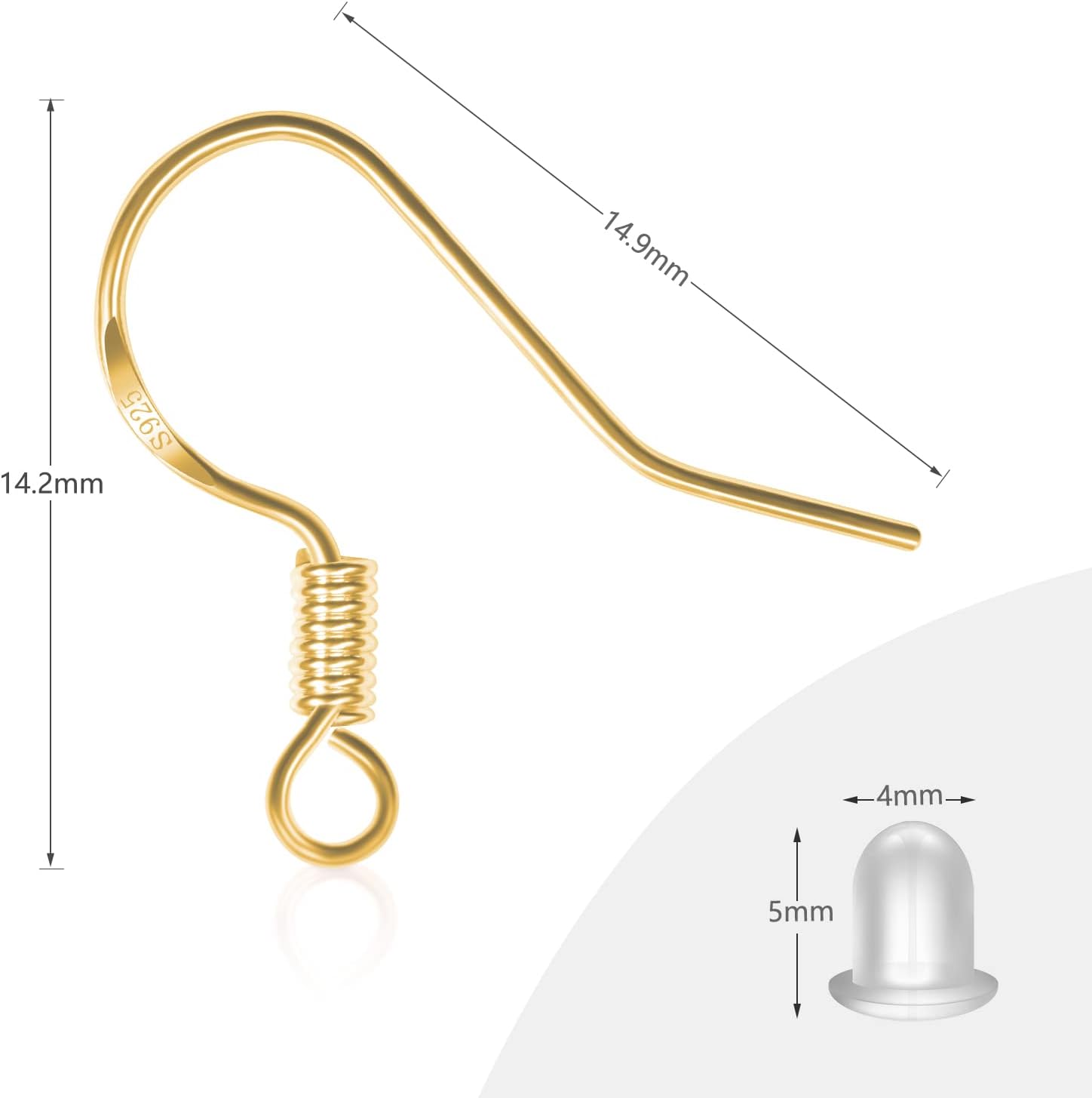 Ganchos para aretes de oro de ley 925, 120 unidades60 pares hipoalergénicos, ganchos de pescado para fabricación de joyas, piezas de hallazgos de