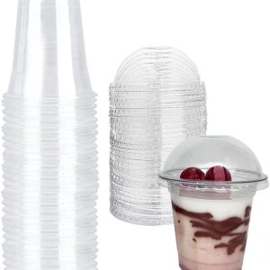 Vasos de plástico transparente, 50 tazas y tapas de 12 onzas, tazas de postre con tapas, ideales para parfaits, pudín, yogur y mini golosinas, tazas Vasos de plástico transparente, 50 tazas y tapas de 12 onzas, tazas de postre con tapas, ideales para parfaits, pudín, yogur y mini golosinas, tazas
