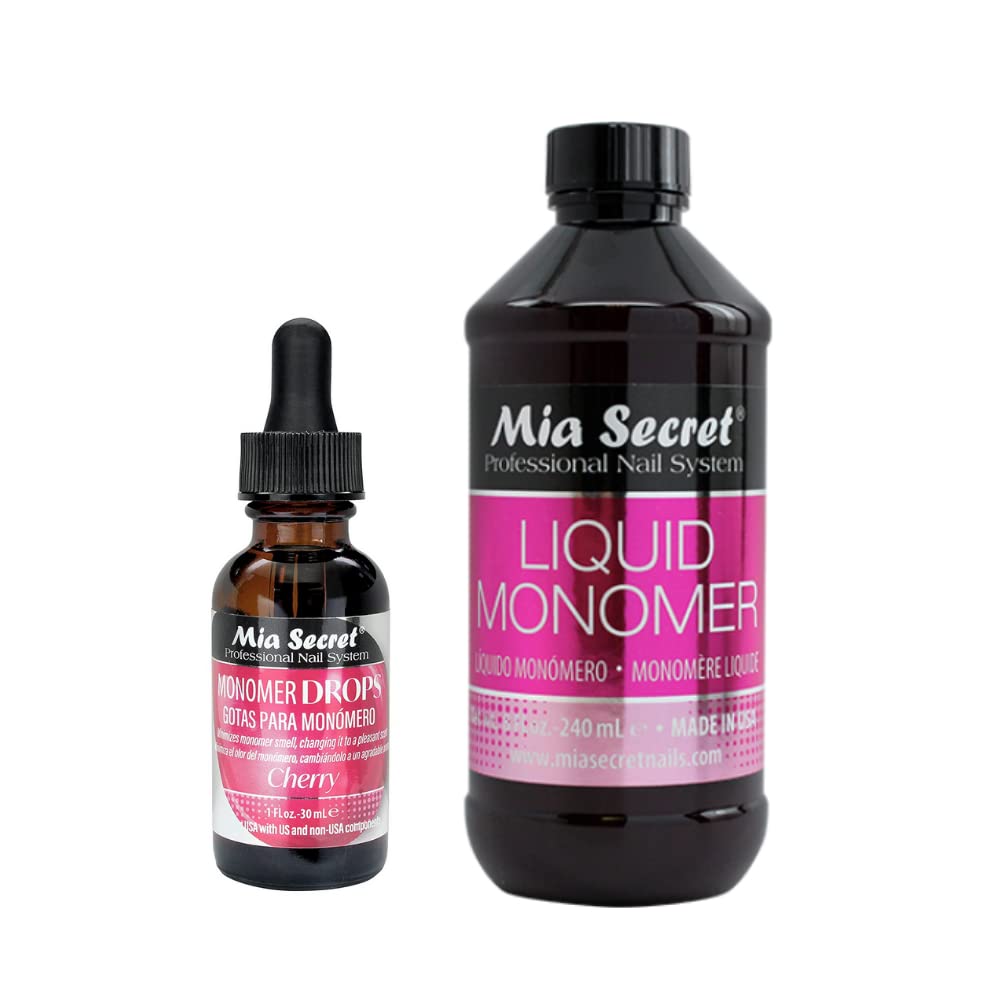 Mia Secret Monómero líquido + gotas de monómero de 1 onza fabricadas en Estados Unidos (cereza, 8 onzas monómero)