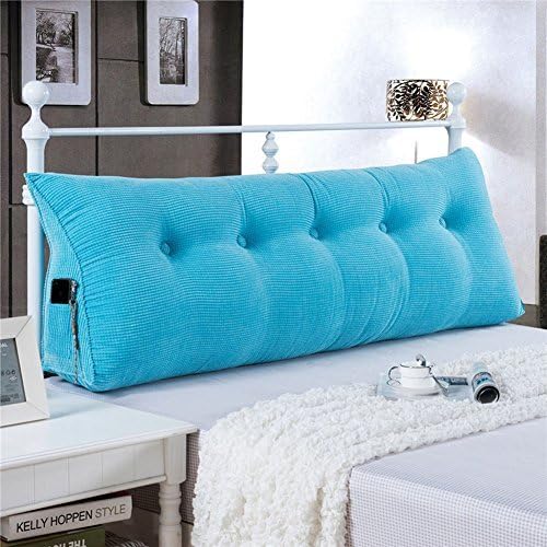 Cojín triangular Vercart para cama y sofá en forma de cuña, para apoyar la espalda, para leer, soporte lumbar, con funda removible., Algodón, Azul,