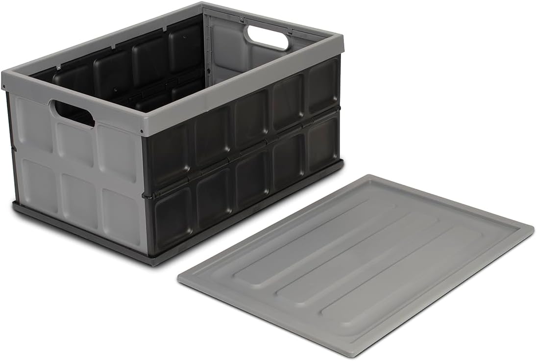 Glad Contenedor de almacenamiento plegable con tapa, caja de plástico plegable de 48 litros para garaje, maletero de coche y organización,