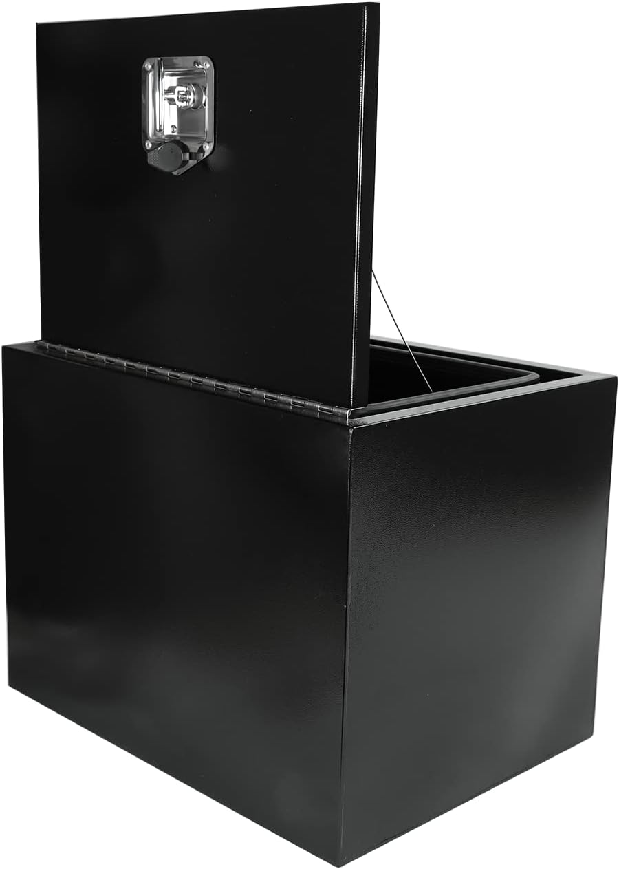 Caja de herramientas de recogida de acero negro de 24 x 18 x 18 pulgadas, caja de herramientas de recogida para caravana, ATV, remolque, con