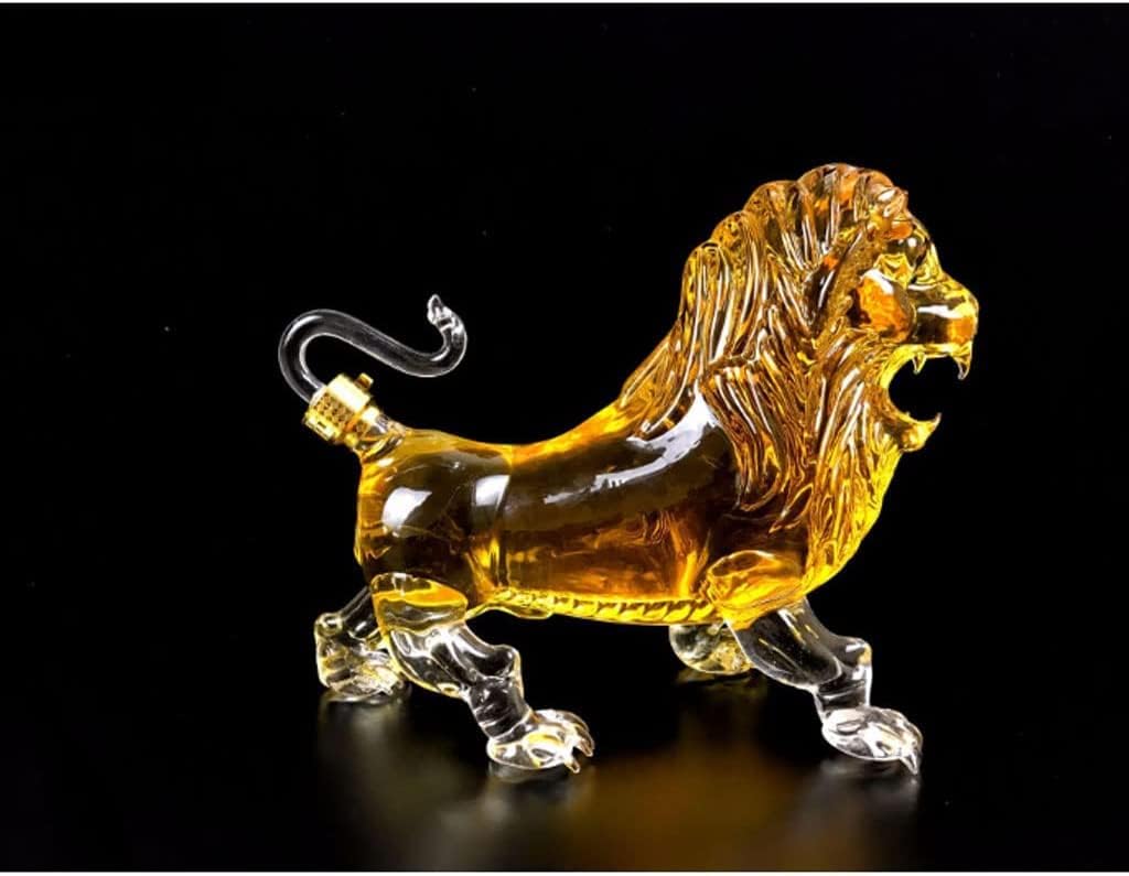 Decantador de whisky con forma de animal de león, jarra de vino transparente, jarra de tequila, decoración de mesa para el hogar