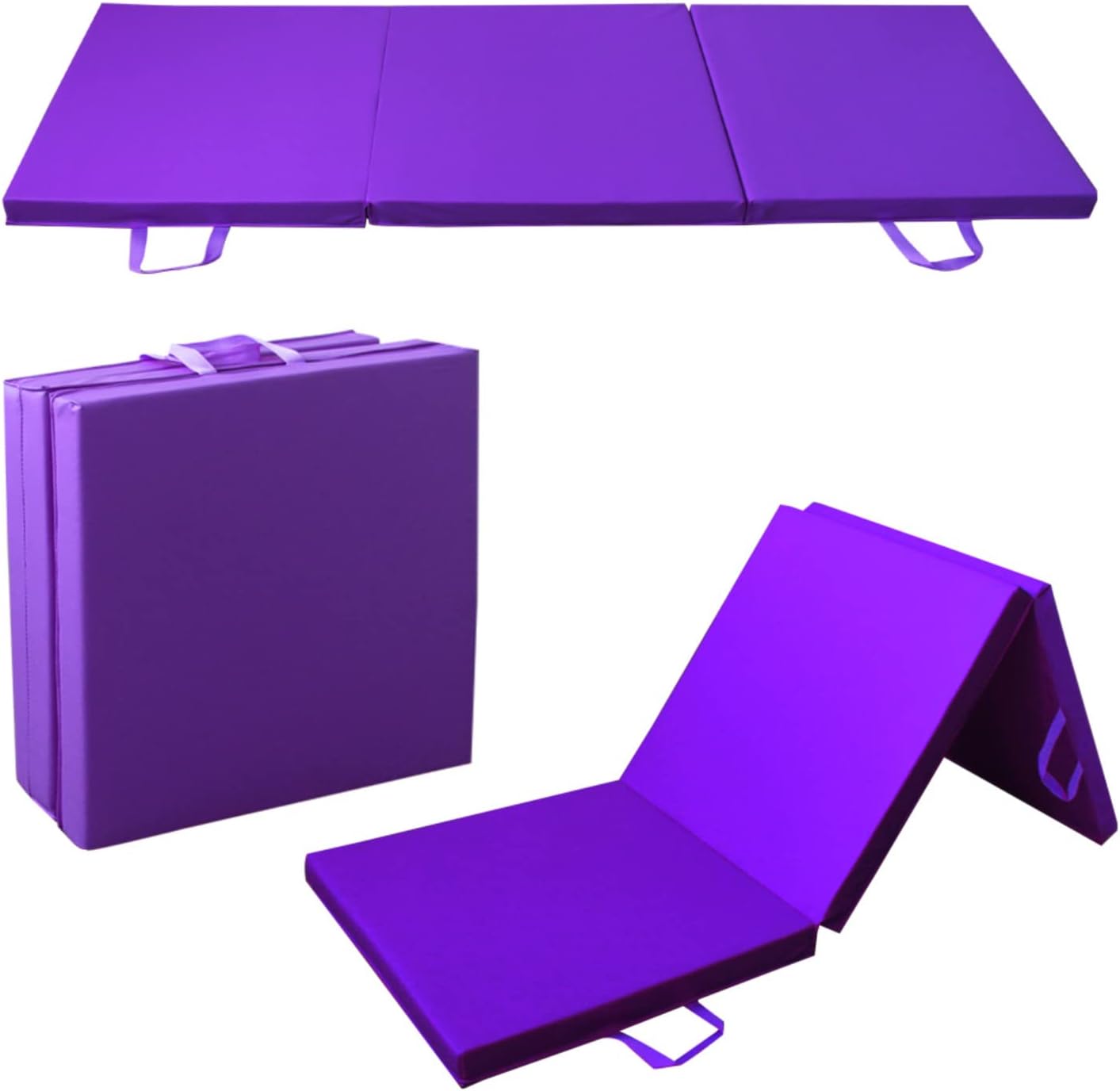 PRISP Tapete de ejercicio plegable de 6 x 2 pies, tapete de gimnasia de tres pliegues para gimnasio en casa y entrenamientos de fitness, 2 pulgadas