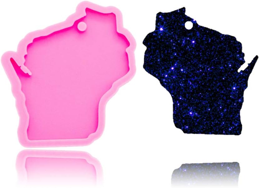 American Wisconsin State Llavero Molde de silicona con agujero DIY goma goma goma jabón molde caramelo decoración pastel fondant molde pudín hecho a