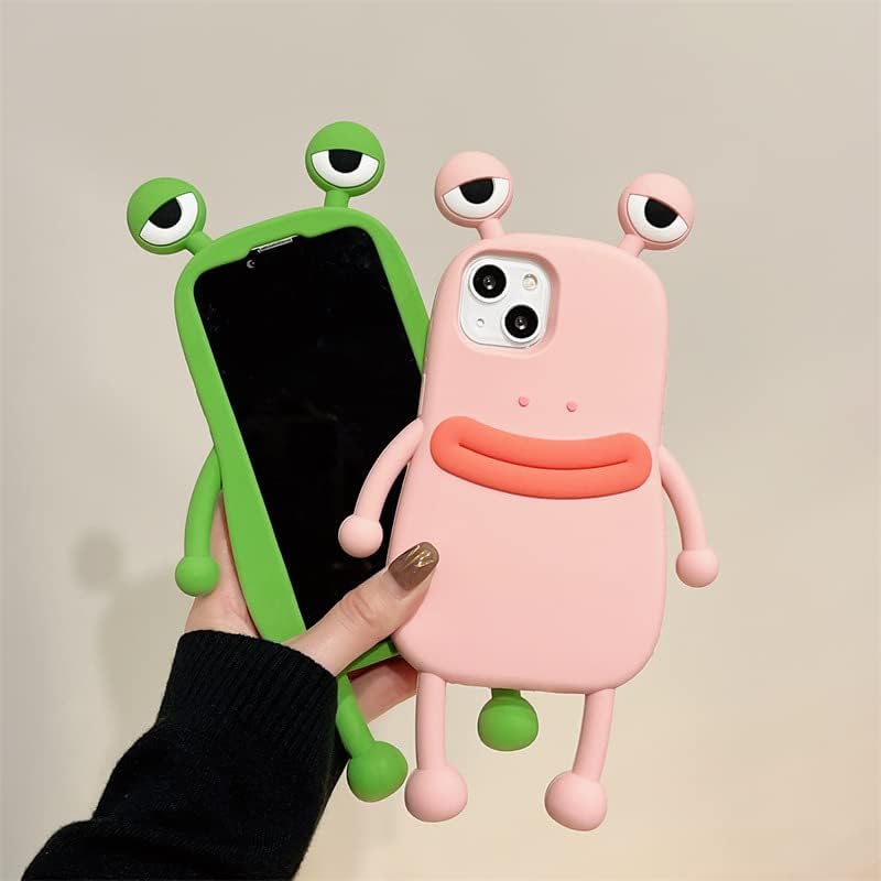 Funda para teléfono con boca de salchicha de perro caliente, ojos grandes, rana verde, rana rosa, funda de teléfono de goma de silicona TPU suave