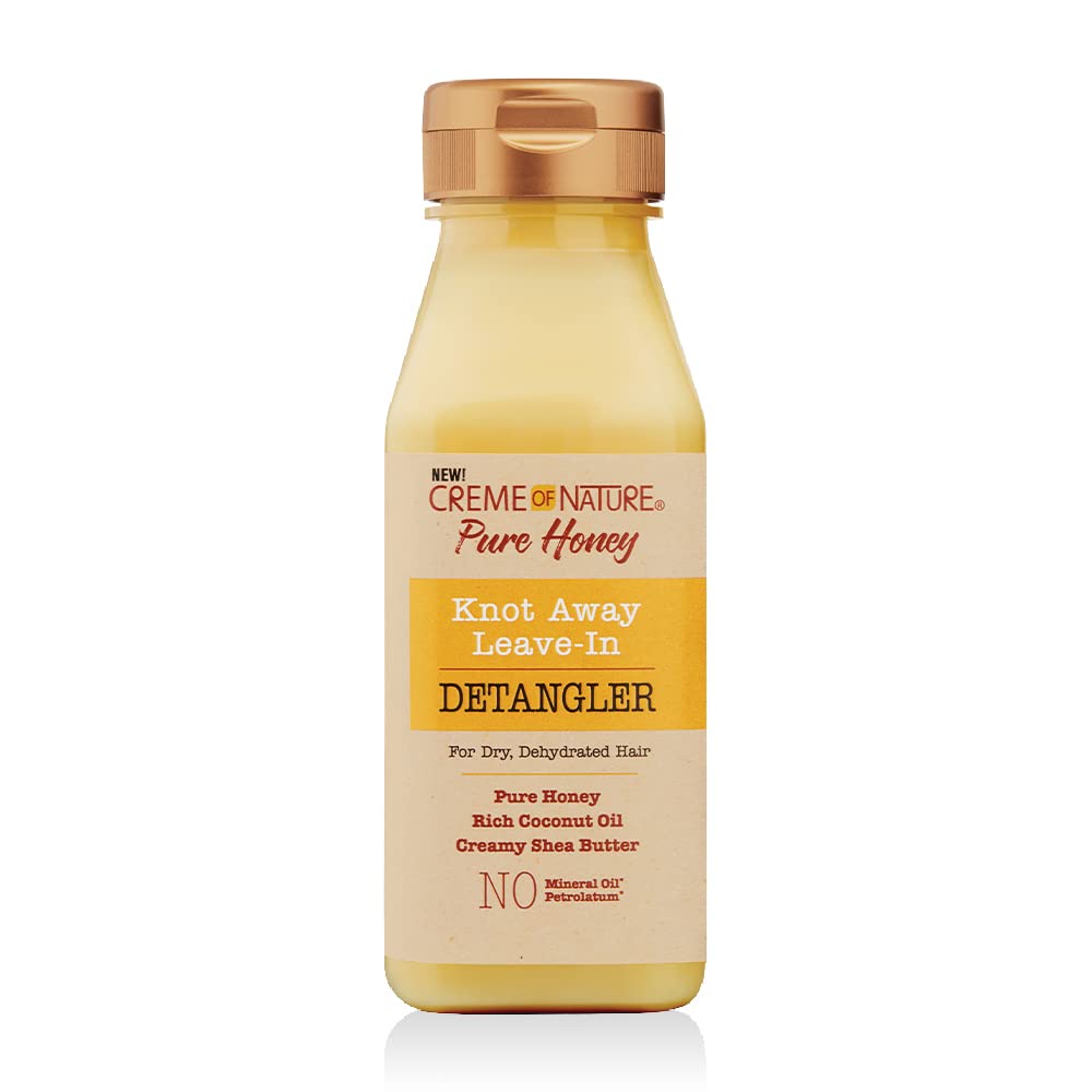 Creme of Nature Desenredante sin enjuague, miel pura, aceite de coco y manteca de karité acondicionador, Dry Defense para cabello dañado, aceite de