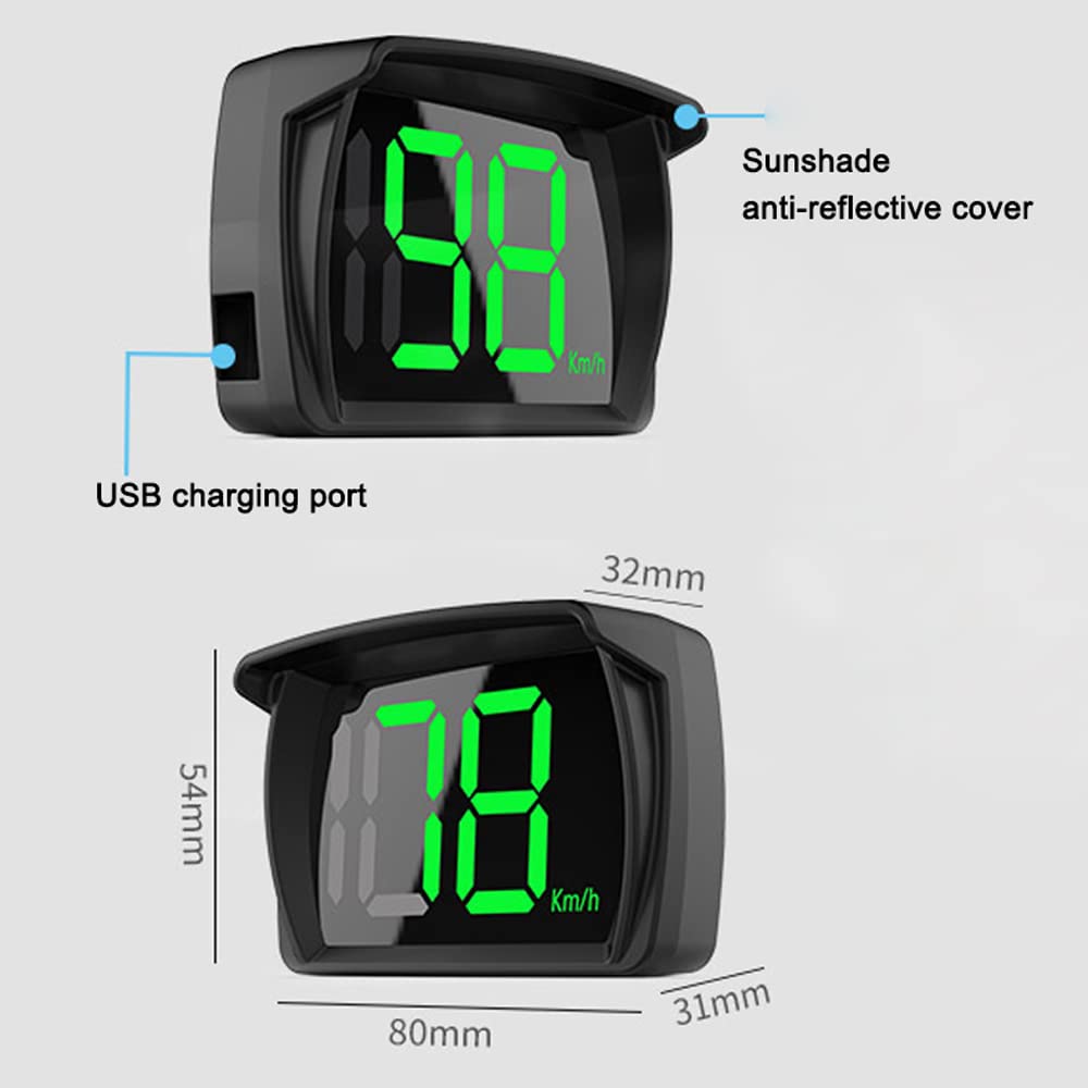 FANGZI Pantalla HUD para automóvil, pantalla frontal para coche, KMH, MPH, velocímetro digital con pantalla LED de fuente grande, adaptador de carga