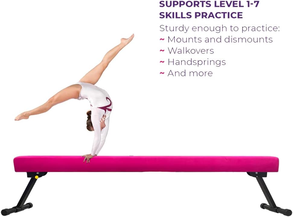 Viga de equilibrio ultra ajustable y plegable de 6 pies, equipo de gimnasia de gamuza alto y bajo, no requiere herramientas, viga de gimnasia para