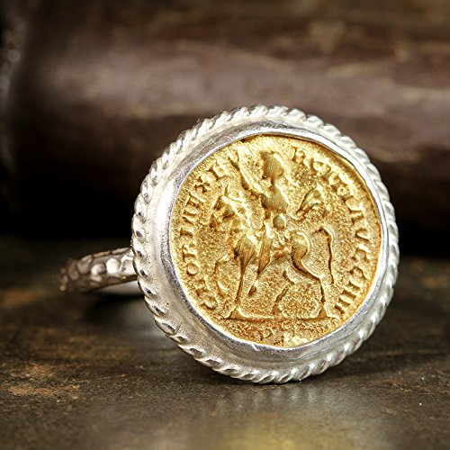 Caprixus Signet Ring 925 Sterling Silver Coin Ring 24K Gold Vermeil Designer Handmade Rings for Women Two Tone Hammered Pinky Ring Turkish Fine